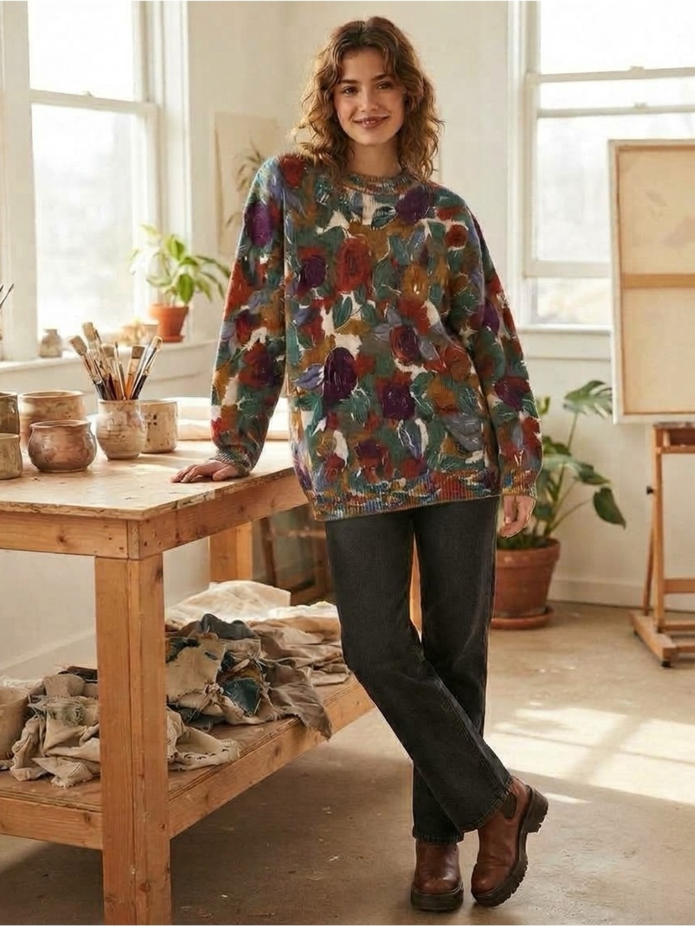 Painterly Floral Crewneck Sweatshirt - Multicolor